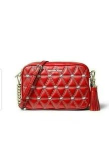 Michael kors Ginny Medium Quilted Leather Crossbody Bag Bright Red Colour BNWT - Picture 1 of 12