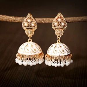 Women's Boho Luxury Ethnic Bell Drop Hoop Gold Pearl Earrings Vintage Jewelry - Picture 1 of 50