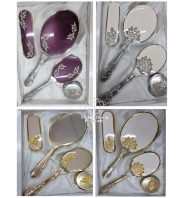 Makeup Vanity Mirror Comb Hairbrush Set Stunning Handheld Hand Face Bridal Gift
