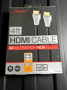 4' Rocketfish 4K Ultra HDR In-Wall Rated Shielded Certified HDMI Ethernet Cable - Picture 1 of 3