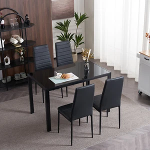 Set of 4 Dining Chairs High PU Leather Elegant Design for Home Kitchen Black - Picture 1 of 10