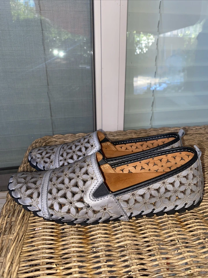 Spring Step Flowerflow Leather Cut Out Slip On Loafer Shoe Women's 38/7 Gray - Image 1 of 4