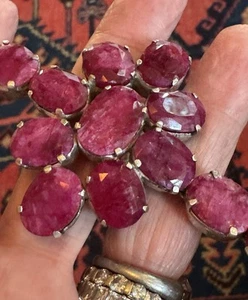 STERLING SILVER & NATURAL GENUINE FACETED RUBY FLOWER BRACELET JULY BIRTHSTONE - Picture 1 of 15