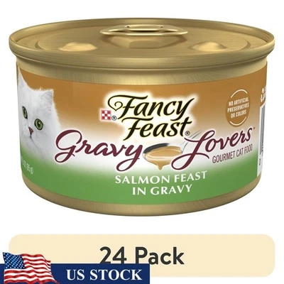 Gourmet Salmon Gravy Cat Food Complete Nutrition Wet Canned 3oz Pack 24 New - Image 1 of 4