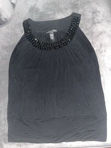 Cable &Gauge Black Sleeveless V-neck Blouse M Jewel Beaded Tank Top Shirt - Picture 1 of 4