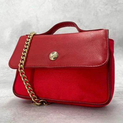 Bolso de Hombro Christian Dior 2 Vías Mini Nylon Cuero Rojo Oro Cadena Foto 1 de 4