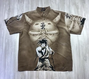 DTEK Camicia Uomo Taglia XXL Samurai Anime Showdown Bottoni Manica Corta Y2K - Foto 1 di 10