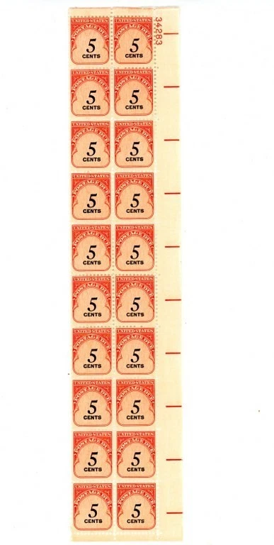 US Scott # J93 - MNH Plate # Block of 20 Stamps - See Scan    (5-C259) - Image 1 of 1