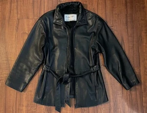 VTG 90’s Michael Hoban North Beach Leather Black Belted Coat Jacket Women’s L - Picture 1 of 11