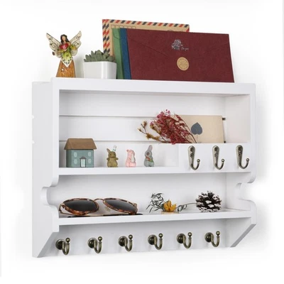 Key Holder for Wall, Mail Organizer with Key Hooks, Keys Holder on Wall, White - Image 1 of 4
