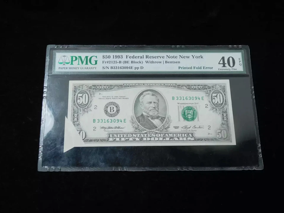 1993 $50 Federal Reserve Note - PMG 40EPQ w/ Gutter Fold Mint Error - Image 1 of 4
