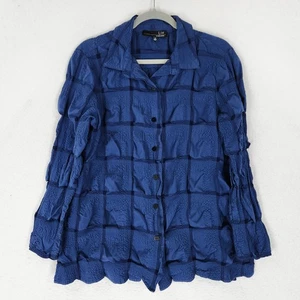 Liv Habitat Shirt Womens Medium Blue Crinkle Windowpane Button Up Long Sleeve - Picture 1 of 11