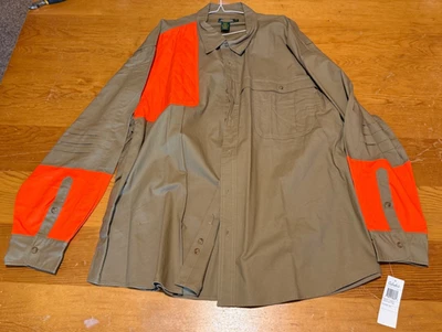 Cabelas Traditional Upland Shirt Men's 3XL in Desert Tan w/Blaze Orange  NWT - Image 1 of 4