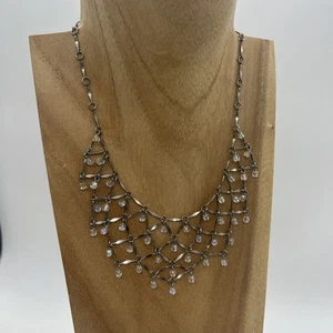 Vintage AB Crystal Waterfall Choker Bib Necklace Silver Tone Victorian MCM - Foto 1 di 24