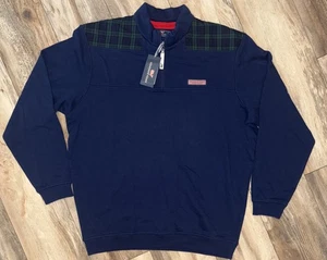 Vineyard Vines Sweater Mens Large Blue Plaid Fleece 1/4 Pullover Shep Shirt NWT - Picture 1 of 24