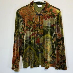 Vintage 80er/90er CLIO Damen Velourjacke mit kleinem Froschverschluss grün orientalisch - Bild 1 von 5