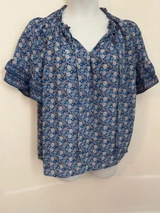 Max Studio Women’s Peasant Top Size 1x Boho Short Sleeve Floral Cottage EUC - Picture 1 of 6
