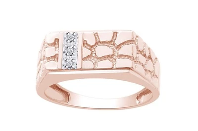 NUEVO Anillo pepita rectangular con acento de diamantes para hombre en PLATA ROSA 10K Foto 1 de 4