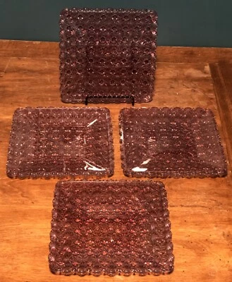 Beautiful Set Of Four 7"  Square Pink Purple Lavender Glass Daisy Button Plates - Image 1 of 4