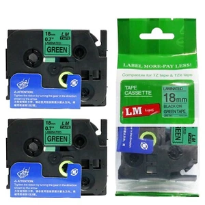 Paquete de 2 cintas negras sobre verdes de 18 mm para fabricante de etiquetas P-touch modelo PT1900, PT-1900 - Imagen 1 de 1