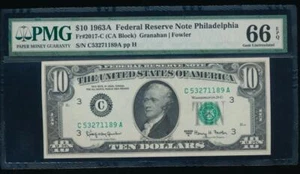 AC 1963A $10 Philadelphia FRN PMG 66 EPQ Fr 2017-C - Picture 1 of 2