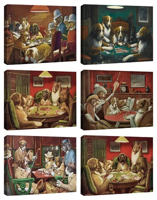 Arte de pared con impresión en lienzo de 16"x24" - Serie de perros jugando al póker de C.M Coolidge Foto 1 de 4