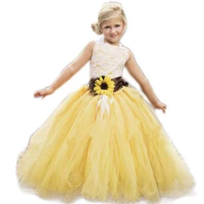 Yellow Tulle with Sunflower Belt Flower Girl Dress for Communion Pageant Dresses - Image 1 of 4