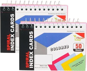 2-Pack Spiral Bound Colored Index Card Book 3" x 5" 50 count Ruled Perforated - Picture 1 of 5