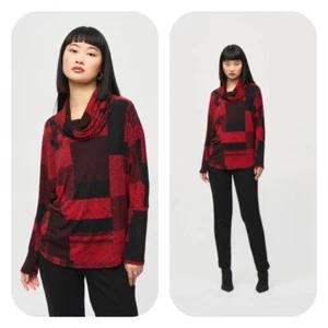 Joseph Ribkoff Red/Black Cowl Neck Oversized Dolman Sleeves Top Size 10 NWT - Picture 1 of 10