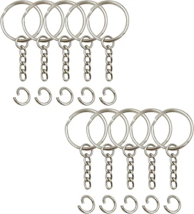 Key Ring with Chain and Open Jump Rings 1 inch 50 Pack - Picture 1 of 11