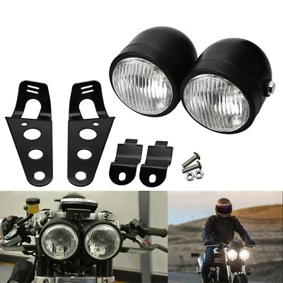 Motorcycle Dual Sport Twin Headlight Head Lamp w/Mount Bracket Fit For Harley - Imagem 1 de 4