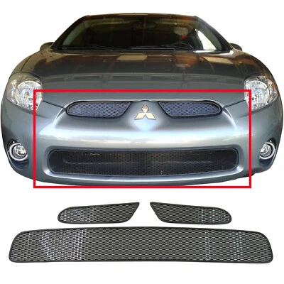 CCG INSERTOS DE REJILLA DE MALLA PARA 06-08 MITSUBISHI ECLIPSE PARRILLA SUPERIOR E INFERIOR NEGRO Foto 1 de 4