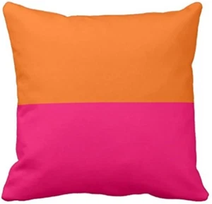 Half Orange and Bright Pink Throw Pillow Case Cover 20X20 Inches Inches - Picture 1 of 12