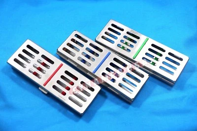 CYNAMED USA 3 GERMAN DENTAL AUTOCLAVE STERILIZATION CASSETTE RACK BOX TRAY FOR 5 INSTRUMENT