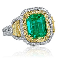 GIA 3.81 Ct Colombian Emerald Octagonal Cut & Diamond Engagement Ring 18k Gold