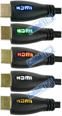 HDMI Cable with LED Light Up HD TV Lead Blue Red White Yellow Green 1m 2m 3m 5m - Image 1 of 4