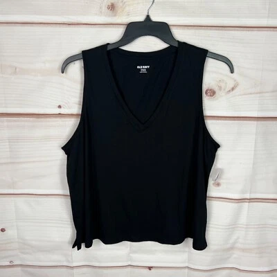 Old Navy Top Womens PXL Black V-Neck Tank Everywear Sleeveless Cotton Solid Knit - Image 1 of 4