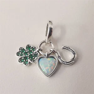 Ale Four-leaf  Heart Clover And Horseshoe Triple Charm Pendant Pandora - Picture 1 of 4