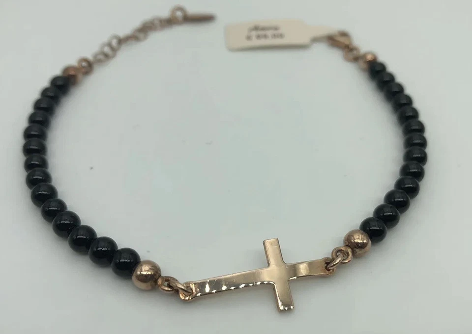 Pulsera AMEN Ónix Y Cruz Plata Vino Rosado - Imagen 1 de 4