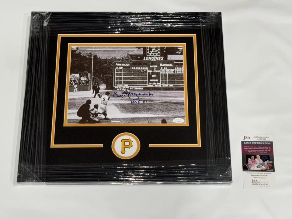 BILL MAZEROSKI SIGNED FRAMED 8X10 PITTSBURGH PIRATES 1960 HOME RUN JSA COA - Image 1 of 2