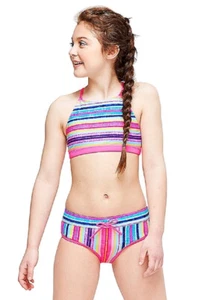 NWT Justice Girls Fun Stripe High Neck Bikini Swimsuit 10 NEW - Picture 1 of 2