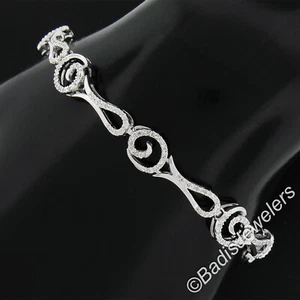 14k White Gold 7" 0.65ctw Diamond Polished Open Work Design Link Chain Bracelet - Picture 1 of 7