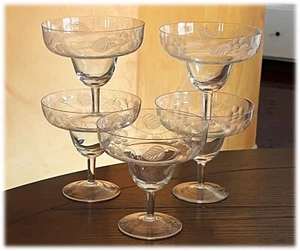 Vtg Seafood Cocktail or Margarita Glasses Crystal Etched Grape Design Set of 5 - Picture 1 of 4