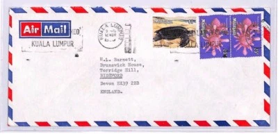 Cubierta de correo aéreo MALASIA Kuala Lumpur GB Devon *USA EL CÓDIGO POSTAL* 1980 XX243 Foto 1 de 3