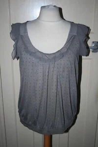 SIZE 16 JASPER CONRAN GREY STRETCHY TOP WITH SILVER STUD LOOK TRIMS - Picture 1 of 4