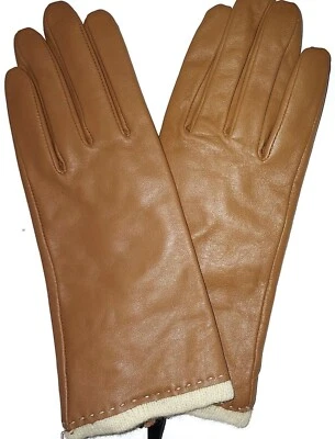 Mujer Cuero Genuino Lana de Cordero/Angora Forrado - Camel, XLarge Foto 1 de 3