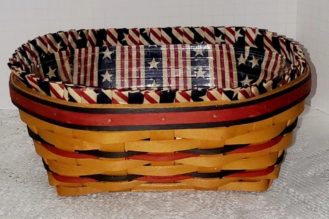 Longauberger 10" Handwoven  Americana Bread Basket With Plastic Protector Cover