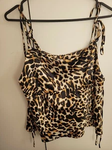 Topshop Satin Bow Detail Cami in Leopard Size 8 - Picture 1 of 3