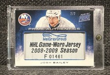 2013-14 Prime Authentics Jersey Tag Card of Islanders F Josh Bailey 2/2 (13-14)