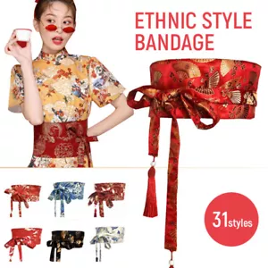 Mujeres Japonés Floral Bronceado Kimono Obi Cinturón Ancho Cintura Yukata Corsé - Imagen 1 de 46